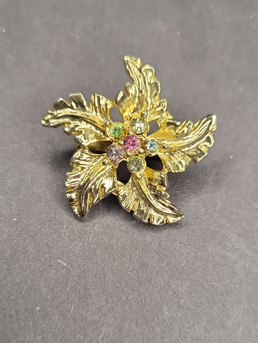 Floral Pin Brooch with Multicolor Crystals